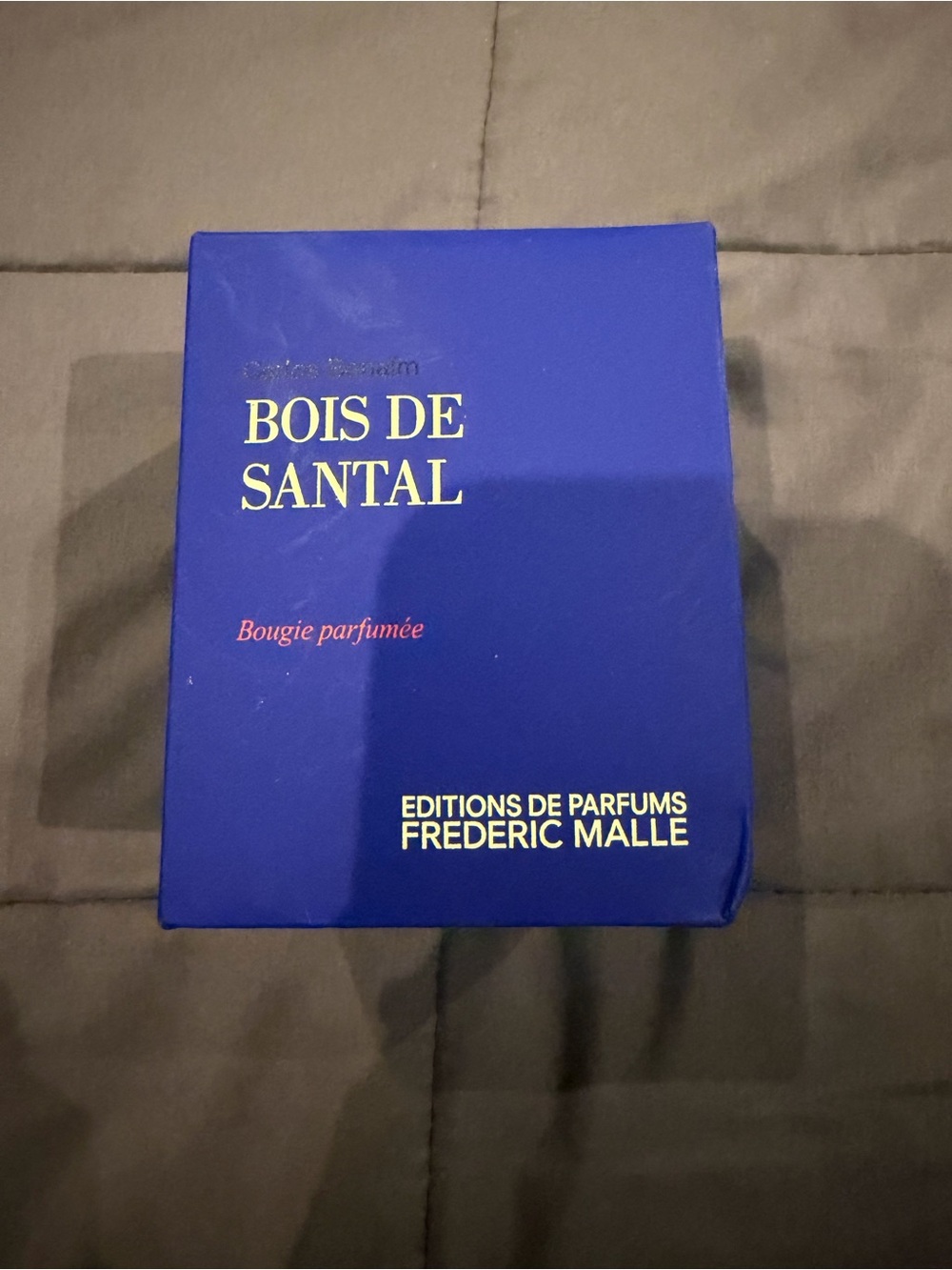 Frederic Malle Bois De Santal Blue Box with Gold and Red Text